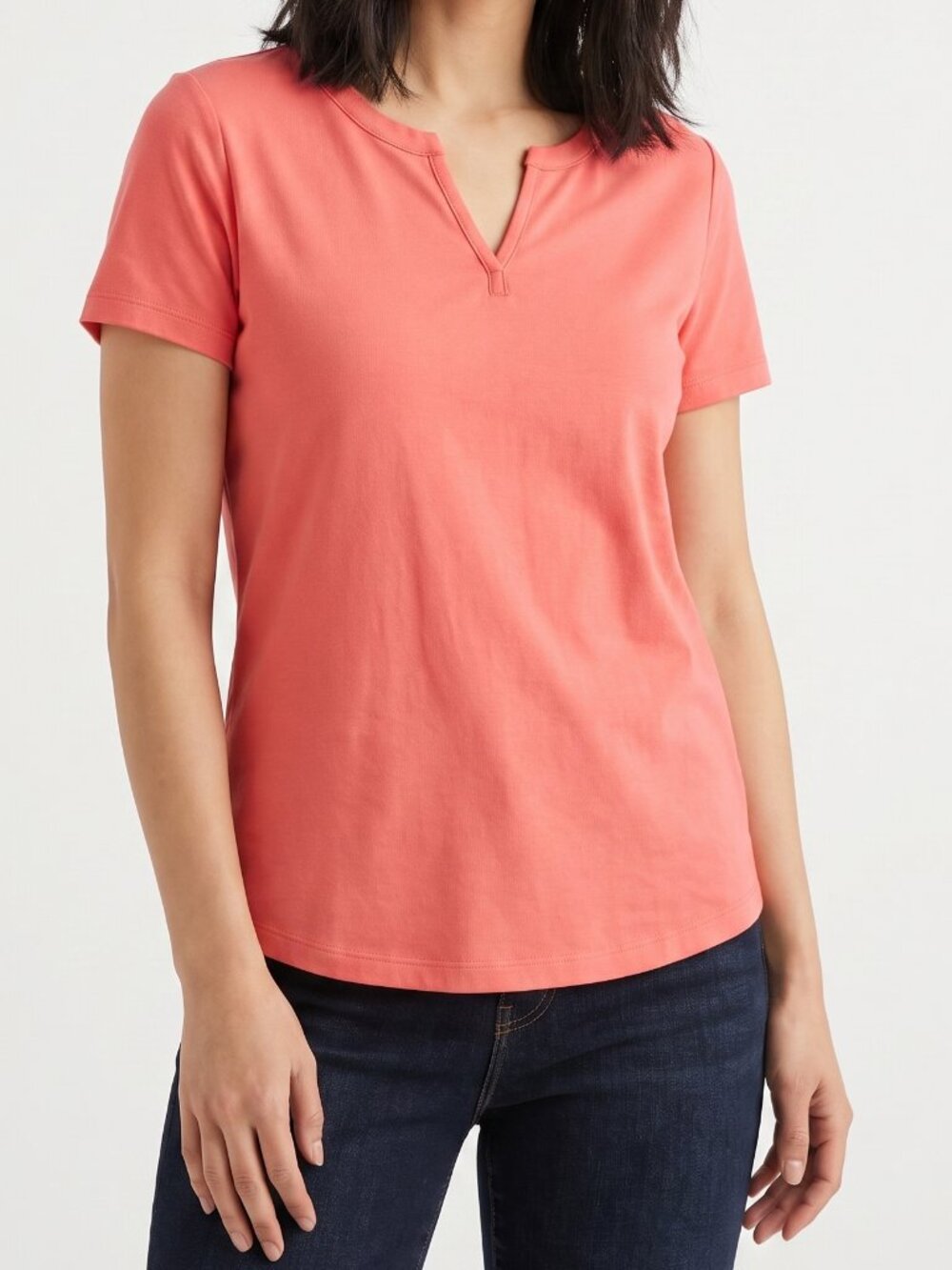 Eddie Bauer Split Neck Top Women's XS Pink Casual Short Sleeve Tee 100% Cotton